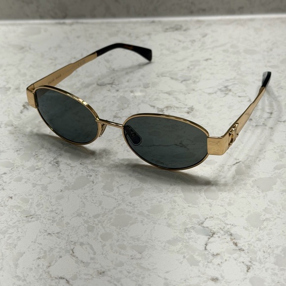 NEW Celine Women's Triomphe Metal CL40235U Sunglasses Shiny Endura Gold / Green - Picture 4 of 7
